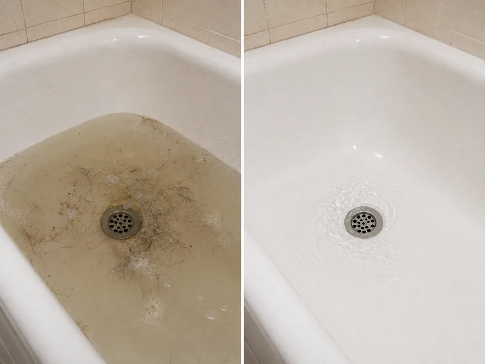Antes e depois — Desentupimento de banheira