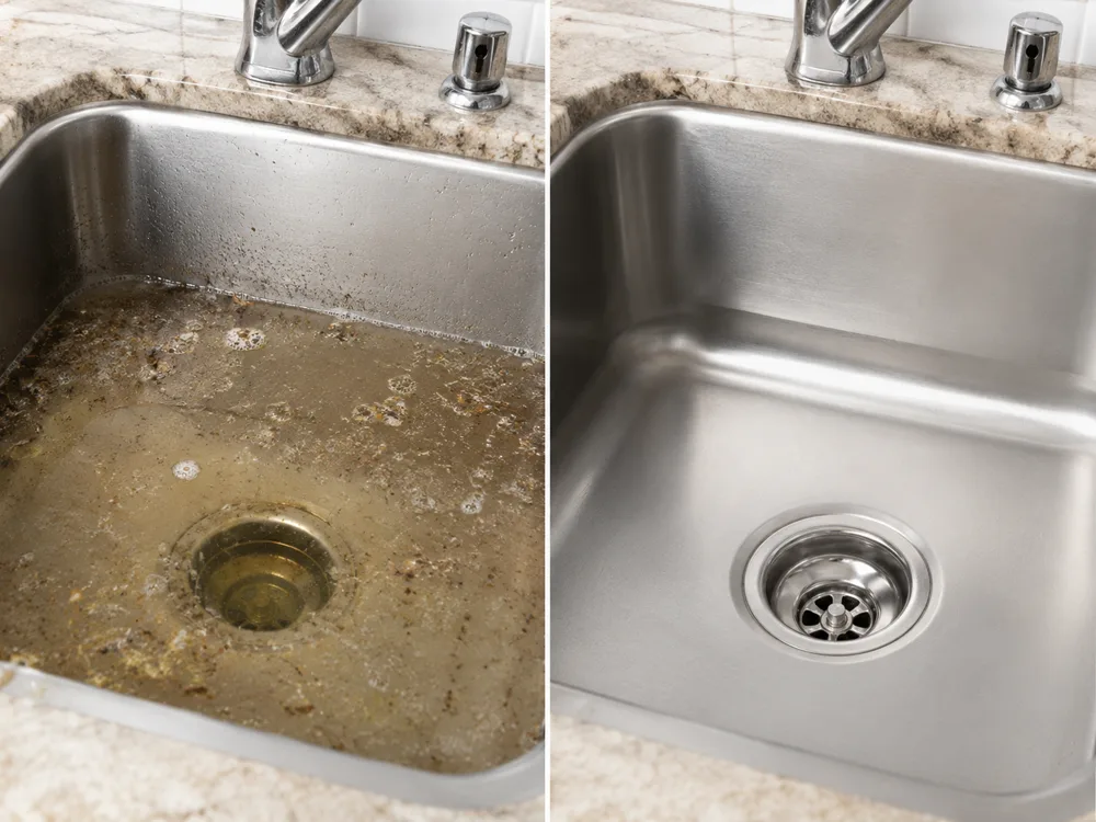 Antes e depois — Desentupimento de pia