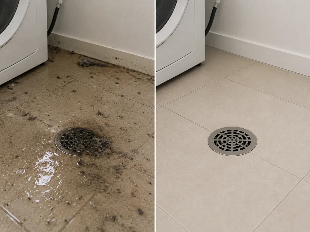 Antes e depois — Desentupimento de ralo